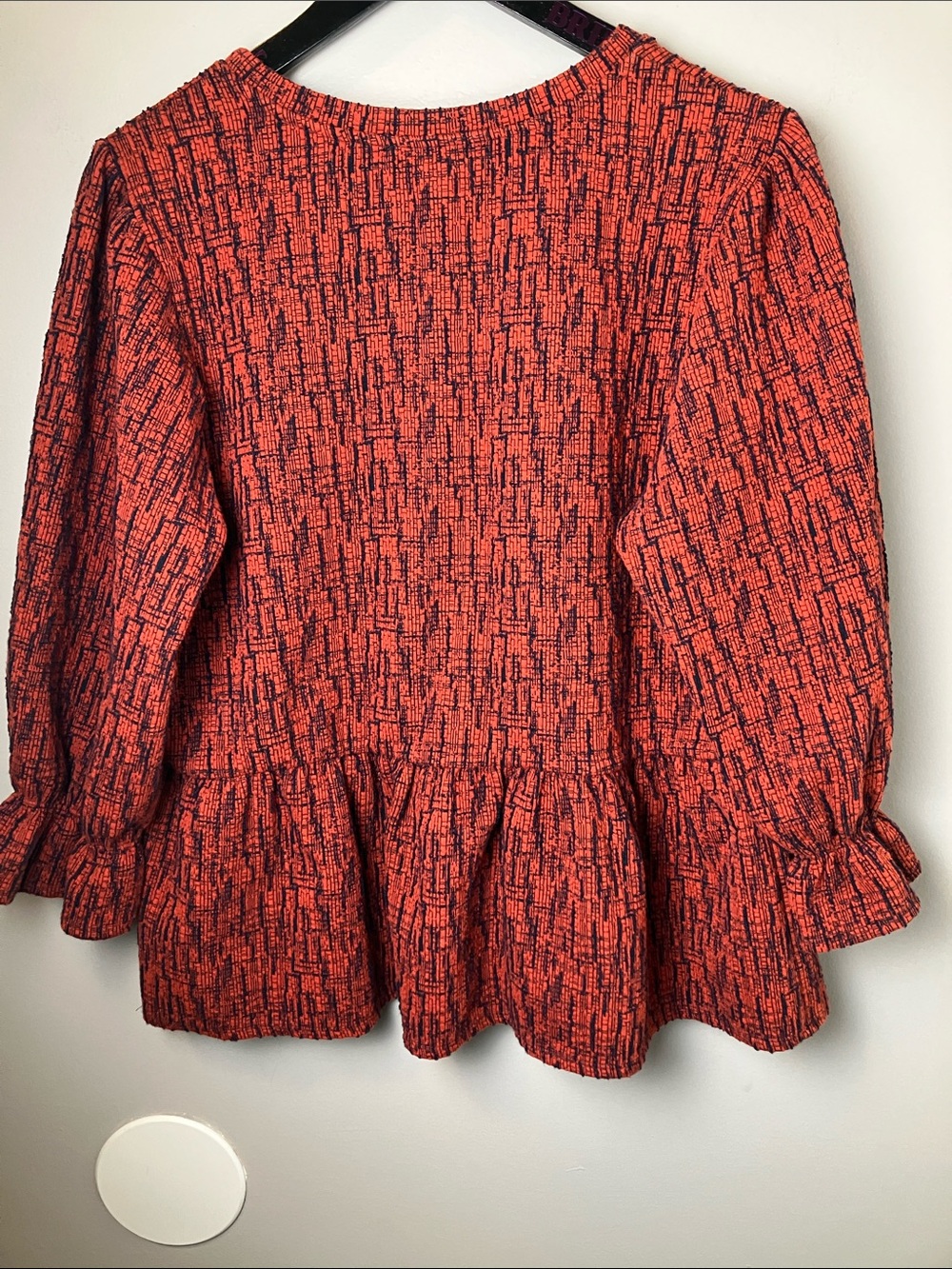 Statement Print Ruffle Peplum RO&DE Orange Textured Women's Top Size Large - Picture 6 of 7